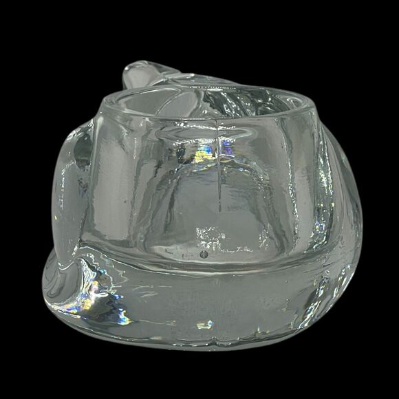 Vintage Indiana Glass Sleeping Cat Crystal Votive Candle Tea Light Holder Kitty - Picture 2 of 11